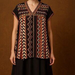 Ranna Gill Anthropologie Blouse Tunic BoHo Tribal Embroider Detail